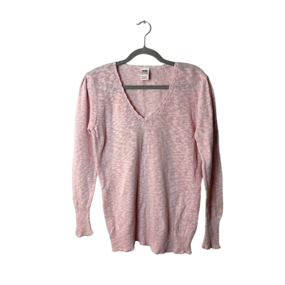 Faded Glory Medium‎ Layering Knit Pink White Textured V Neck Cottage Normcore